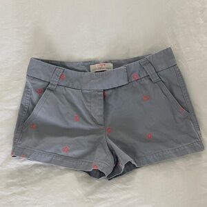 J. Crew Gray Shorts with Pink Embroidered lobsters